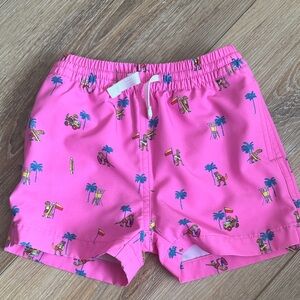 Toddler Boys Chubbies Pink Swim Shorts with Tropical Print
